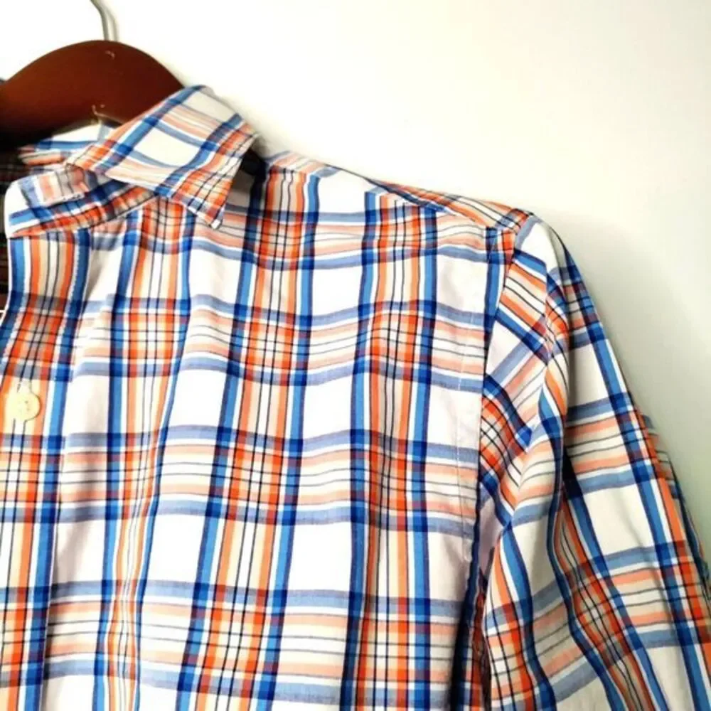 Banana Republic Men‎ M Blue Check Tailored Fit Long Sleeve Button Up Shirt Retro